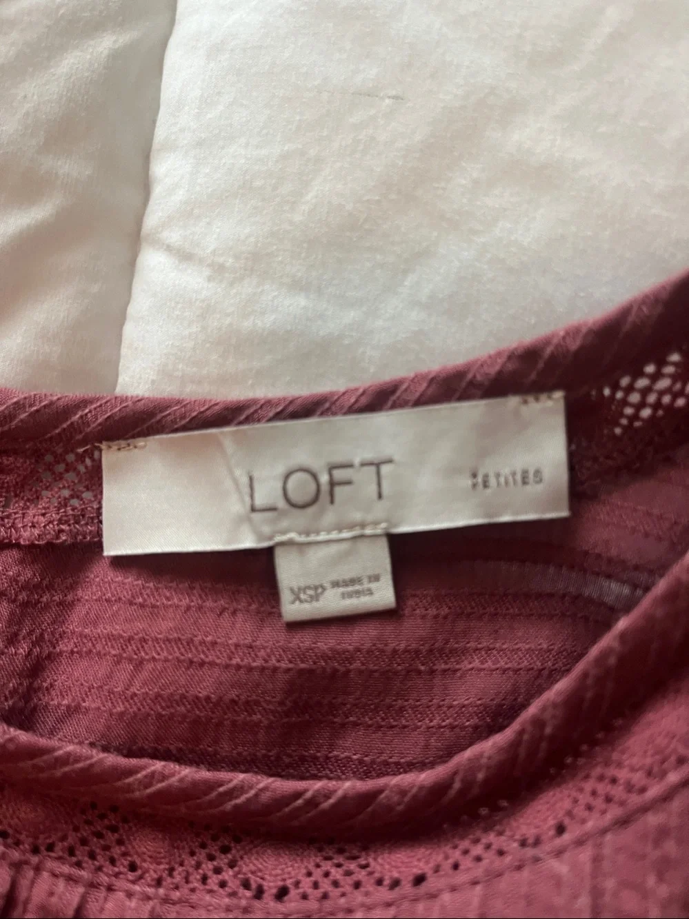 LOFT Burgundy Knit Puff-Sleeve Top